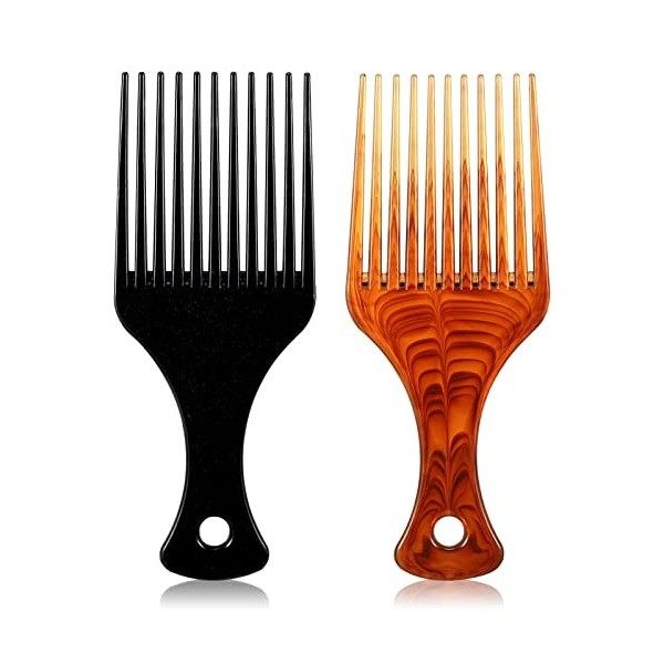 Xinzistar 2 pièce Peigne Afro Antistatique Brosse Cheveux Afro Peigne Afro  Dents Larges pour les Cheveux Bouclés et Crépus