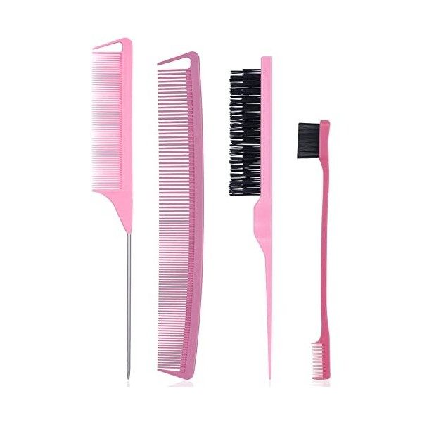 Yorgewd 4 Pièces Set de Brosse à Taquiner, Peigne à Sourcils Brosse à Double Tranchant Peigne Coiffeur Antistatique Peigne Qu