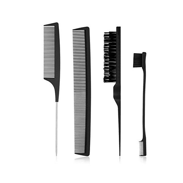 Yorgewd 4 Pièces Set de Brosse à Taquiner, Peigne à Sourcils Brosse à Double Tranchant Peigne Coiffeur Antistatique Peigne Qu