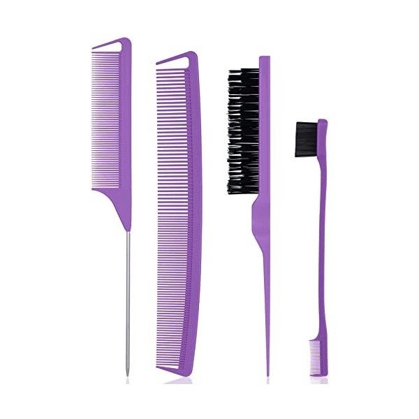 Yorgewd 4 Pièces Set de Brosse à Taquiner, Peigne à Sourcils Brosse à Double Tranchant Peigne Coiffeur Antistatique Peigne Qu