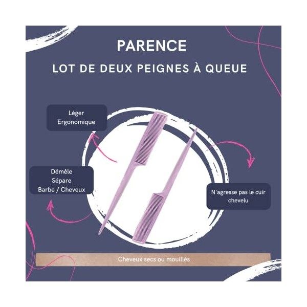 PARENCE - Lot de 2 Peignes à Cheveux antistatique , Peigne de Coiffure professionnel Anti-Statique Résistant à la Chaleur, Pe