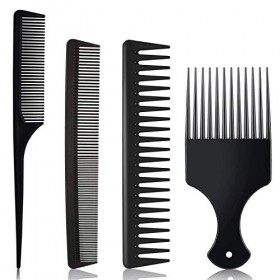 Lot de 4 peignes à cheveux en fibre de carbone, peigne à dents larges, peigne à queue de cheveu, peigne à dents fines et larg