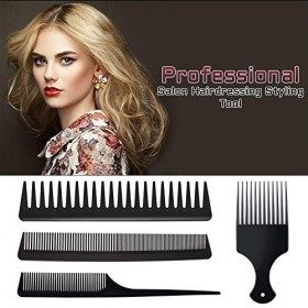 Lot de 4 peignes à cheveux en fibre de carbone, peigne à dents larges, peigne à queue de cheveu, peigne à dents fines et larg