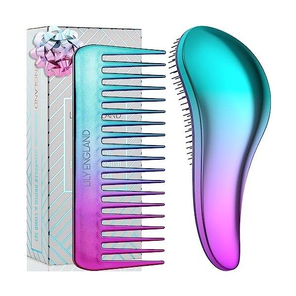 Duo Brosse Démêlante et Peigne – La Meilleure Brosse Démêlante pour Cheveux Mouillés, Secs, Bouclés, pour Femmes & Enfants, e