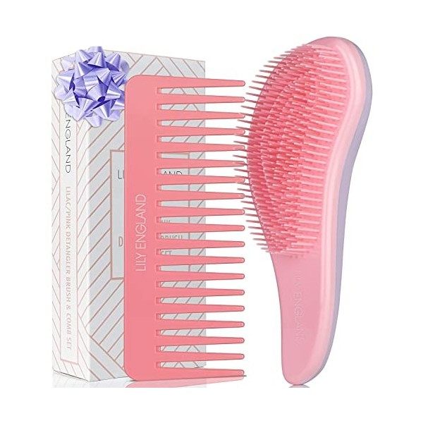 Duo Brosse Démêlante et Peigne – La Meilleure Brosse Démêlante pour Cheveux Mouillés, Secs, Bouclés, pour Femmes & Enfants, e