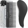 Duo Brosse Démêlante et Peigne – La Meilleure Brosse Démêlante pour Cheveux Mouillés, Secs, Bouclés, pour Femmes & Enfants, e