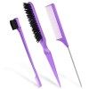 AOOWU 3Pcs Set de Brosse à Cheveux de Bord en Poils, Set de Brosse à Taquiner, Peigne à Dos Lisse Peigne à Double Tranchant P