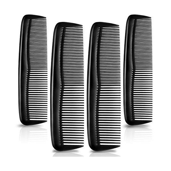 4 Pièces Peigne à Cheveux Noir Peigne de Poche en Plastique Peigne de Coupe de Cheveux à Dent Fin et Standard Peigne de Coiff