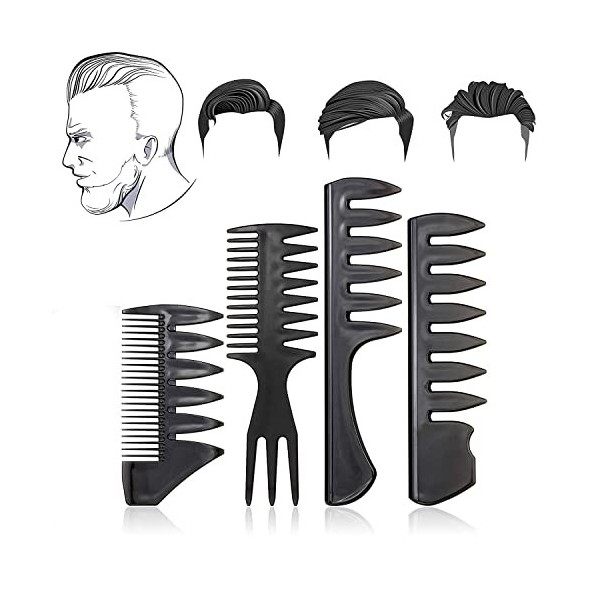Peigne Cheveux Homme, Peigne de Coiffure, 4Pcs Outil de Coiffure pour  Hommes, Peigne forme huile, Peigne Démêlant à Dents Lar