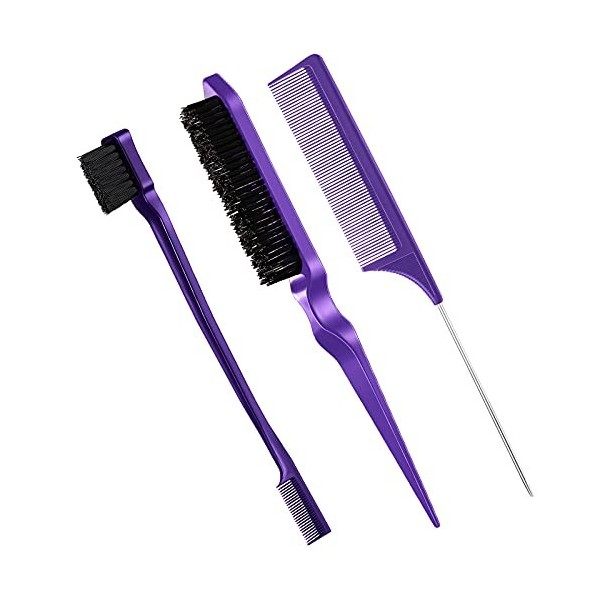 3 Pcs Set de Brosse à Cheveux de Bord en Poils Brosse à Bord Double Face Peigne à Dos Lisse Peigne à Double Tranchant Peigne 