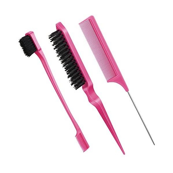 3 Pcs Set de Brosse à Cheveux de Bord en Poils Brosse à Bord Double Face Peigne à Dos Lisse Peigne à Double Tranchant Peigne 