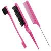 3 Pcs Set de Brosse à Cheveux de Bord en Poils Brosse à Bord Double Face Peigne à Dos Lisse Peigne à Double Tranchant Peigne 