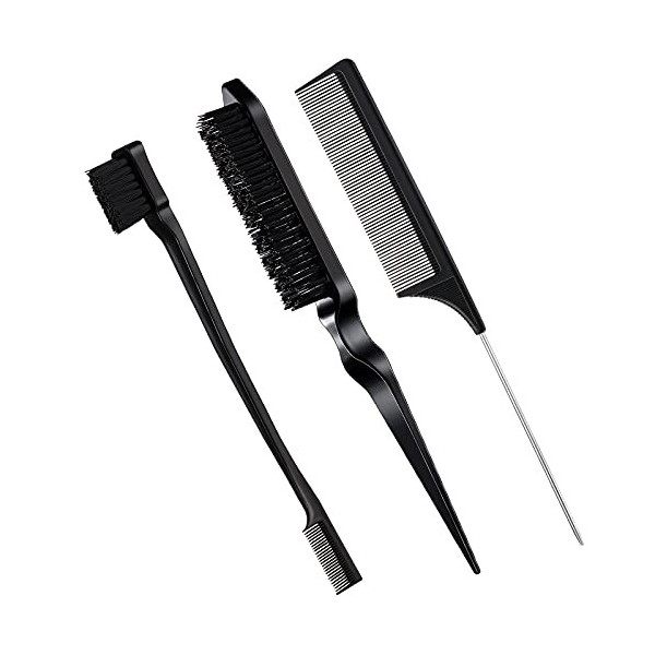 3 Pcs Set de Brosse à Cheveux de Bord en Poils Brosse à Bord Double Face Peigne à Dos Lisse Peigne à Double Tranchant Peigne 