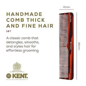 Kent Peigne à dents fines et extra-larges pour femme, fabriqué à la main, 16 dents