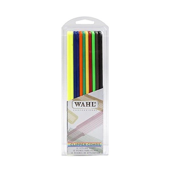 Wahl Lot de 12 peignes de coiffure multicolores.