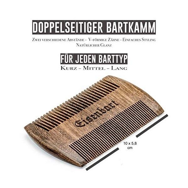 Eisenbart Peigne à barbe double face en bois / peigne de poche antistatique