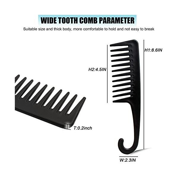 Lot de 2 peignes à dents larges, de qualité supérieure pour éviter les nœuds et démêler les cheveux bouclés, ondulés, mouillé