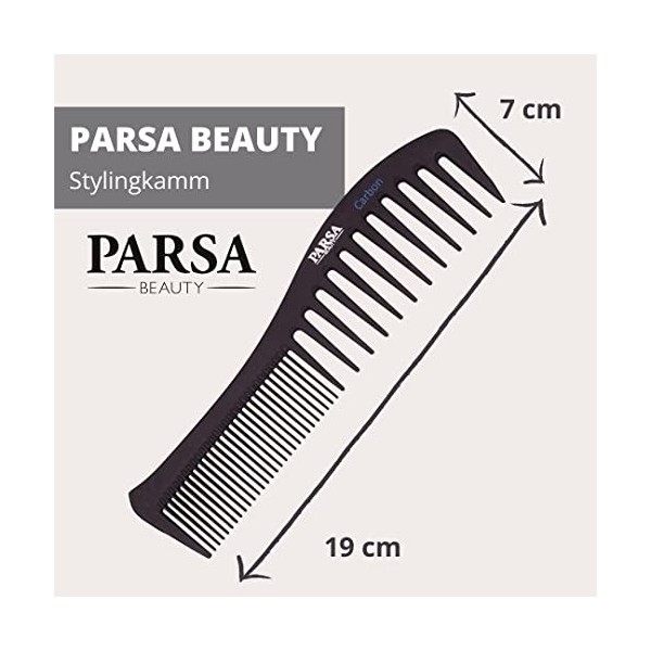 PARSA BEAUTY Peigne de coiffure professionnel, peigne à cheveux en carbone antistatique, dents rugueuses et fines en carbone,