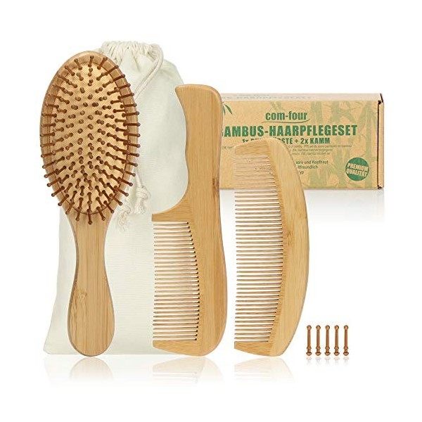 COM-FOUR® Peigne à cheveux en bois de santal Premium, peigne à cheveux à grosses dents en bois de santal, peigne en bois dura