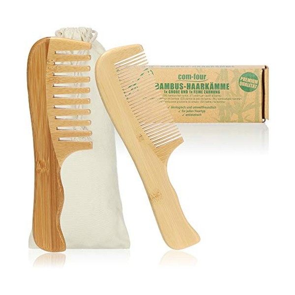 COM-FOUR® Peigne à cheveux en bois de santal Premium, peigne à cheveux à grosses dents en bois de santal, peigne en bois dura