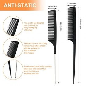 Sularpek Peigne, 3 Pcs Peigne Cheveux, Peigne Fin Cheveux, Peigne a Queue, Peigne en Fibre de Carbone, Peigne Queue Antistati