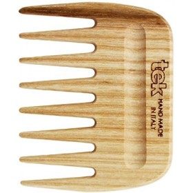 TEK - Petit Peigne à Dents Larges en Bois Naturel, Fabriqué à la Main en Italie, pour Cheveux Épais, Bouclés ou Ondulés - 9 x