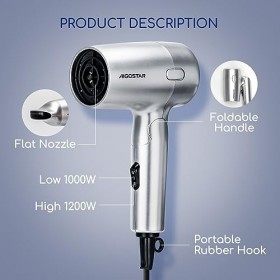Aigostar Sèche-cheveux Compact de Voyage avec Manche Pliable, 2 Vitesses et Réglages de Température au Choix Protection de Sé
