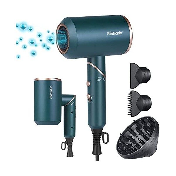 Flintronic Sèche-Cheveux Professionnel Ionique, 2000W Sèche Cheveux Manche pliable, 3 Modes Réglables avec Protection Contre 