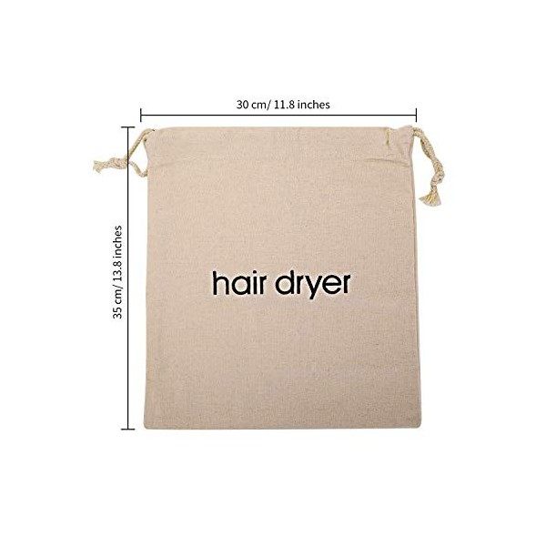 Sacs de Sèche-Cheveux Sac de Cordon en Coton Sèche-Cheveux de Conteneur, 11,8 x 13,8 Pouces, Beige