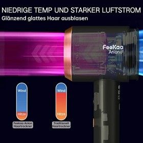 Sèche-cheveux ionique Feekaa à séchage rapide 100 millions dions négatifs pour cheveux brillants, avec buse magnétique rotat