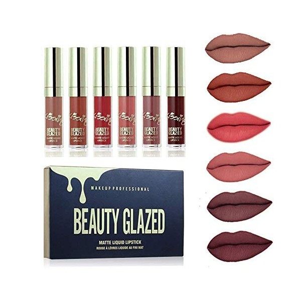 BEAUTY GLAZED 6 Couleur Set Rouge à Lèvres Liquide Mat Longue Tenue Waterproof Liquid Lipstick Matte