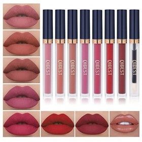 QIBEST Rouge à Lèvres Longue Tenue 8pcs: 7 Rouge a Levre Sans Transfert et 1 Baume à Lèvres Clair, Maquillage pour les Lèvres