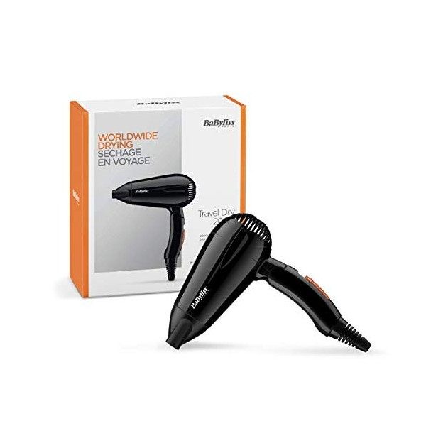 BaByliss Sèche-cheveux Travel Dry 2000 Compact Léger avec poignée pliante 5344E