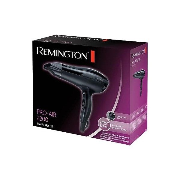 Remington Sèche-cheveux Ionique [Puissant & Léger] Pro-Air 2200W, Ergonomique, Céramique, Séchage Rapide, 3 températures/ 2 