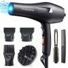 Seche cheveux Professionnel sèche cheveux 2400W HappyGoo Hair Dryer 1 diffuseur 2 buses de coiffage 3 chauffages câble 2,5 m,