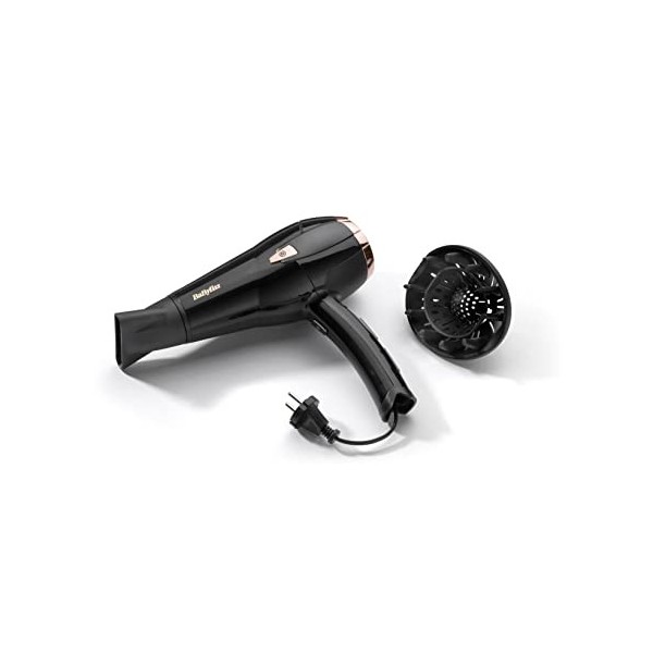 BaByliss Sèche-cheveux Cordkeeper avec Technologie Ionique et Cordon Rétractable D373E, Noir, 2000 W