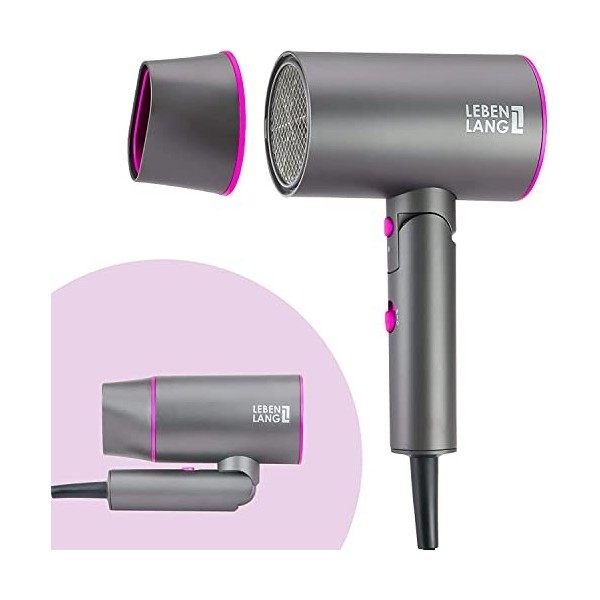 LEBENLANG Sèche-cheveux ionique 2100W - anti-fourches avec mode air froid | Sèche-cheveux de voyage pliable petit | Sèche-che