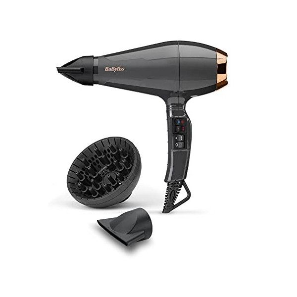 BaByliss 6719DE Italian Air Pro 2200 Sèche-cheveux ionique 2 buses et diffuseur air froid verrouillable Gris anthracite