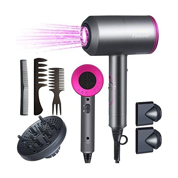 flintronic Professionnel Sèche-Cheveux Ionique, 2000W Sèche Cheveux, 3 Modes Réglables avec 3 Diffuseur Magnétique Convient p