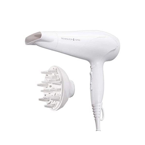 Remington Sèche-cheveux Ionique [Puissant & Léger] Ionic Dry Blanc 2200W, coiffage délicat en douceur & répartition uniforme