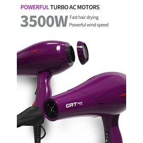 GRT PRO Sèche Cheveux Professionnel 3500W, Sèche-Cheveux Ionique Céramique avec Diffuseur, Puissant AC Moteur 3 Niveaux de Te