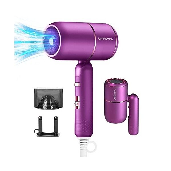 Unipampa Sèche-Cheveux Pliable, Professionnel Sèche-Cheveux Ionique 2000W, Hair Dryer 1 buses de coiffage &1 équerre, 3 tempé