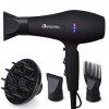 Basuwell Sèche Cheveux Professionnel 2100W, Salon Sèche-Cheveux avec Diffuseur,Peigne et Buse, Puissant AC Moteur Noir 