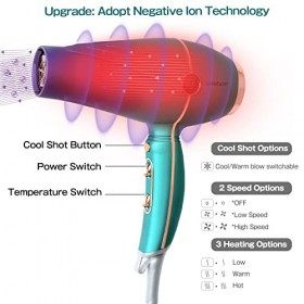 Umitive Sèche Cheveux Professionnel 2300W, AC Moteur, Technologie des Céramique, 2 Vitesses et 3 Réglages de Chaleur 1 Bouton