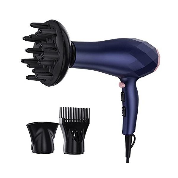 Sèche Cheveux Professionnel, Seche Cheveux avec Diffuseur Concentreur, 2200W Moteur AC, 3 Température 2 Vitesses, Anti-frizz