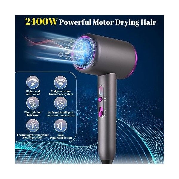 Fauxpont Sèche-cheveux ionique 2400W, Sèche-Cheveux de Salon avec Bouton Chaud/Froid,3 Réglages de Température,Hair Dryer ave