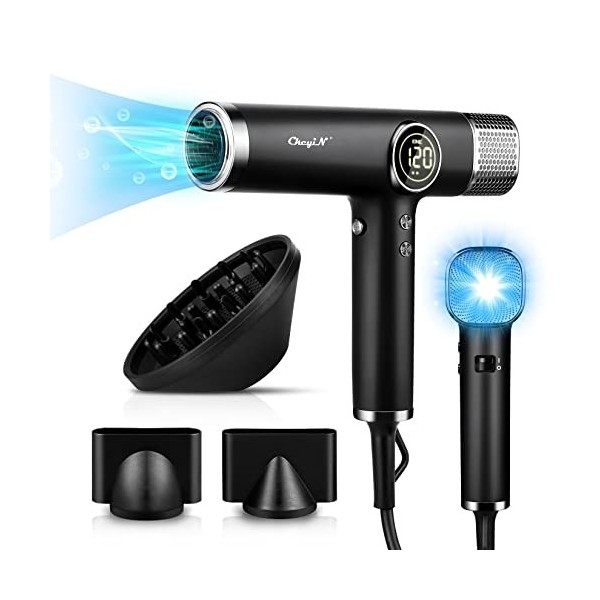 CkeyiN Sèche-cheveux Portable, Sèche-cheveux Ionique,Hair Dryer Pro Silence Volume 1500W Moteur DC, Rendre les Cheveux Lisses