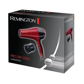 Remington Sèche-cheveux Ionique [Anti-Frizz & Antistatique] Pro Dry rouge & noir Léger, 2000W, Céramique, Compact, 1 tempéra