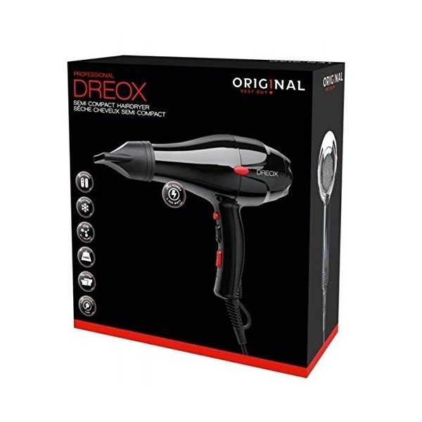 Professional Dreox - Seche cheveux professionnel semi comptact ionique 2000 W Sechoir Pro Noir