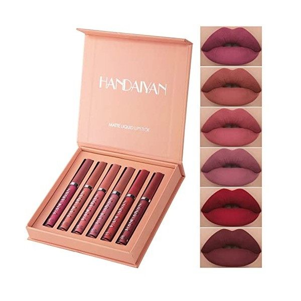 6pcs Rouge a Levre Mat Longue Tenue, Mat Gloss Kit, Rose Nude Liquid Lipstick Set Waterproof pour Maquillage Femme